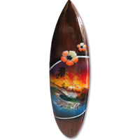 Wooden Surfboard Airbrused, Handcarved From Pinus Wood 