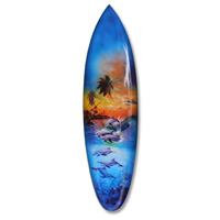 Wooden Surfboard Airbrused, Handcarved From Pinus Wood 