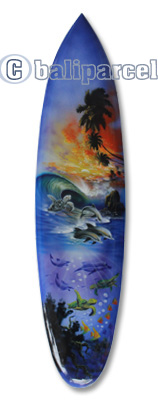 Wooden Surfboard Airbrused, Handcarved From Pinus Wood 