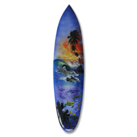 Wooden Surfboard Airbrused, Handcarved From Pinus Wood 