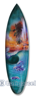 Wooden Surfboard Airbrused, Handcarved From Pinus Wood 