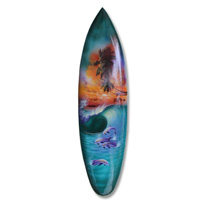 Wooden Surfboard Airbrused, Handcarved From Pinus Wood 