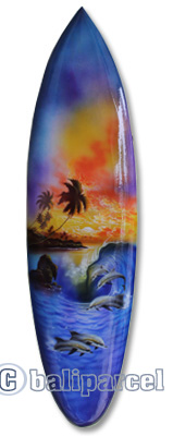 Wooden Surfboard Airbrused, Handcarved From Pinus Wood 