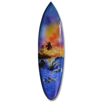 Wooden Surfboard Airbrused, Handcarved From Pinus Wood 
