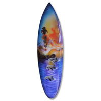 Wooden Surfboard Airbrused, Handcarved From Pinus Wood