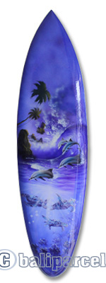 Wooden Surfboard Airbrused, Handcarved From Pinus Wood 