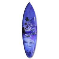 Wooden Surfboard Airbrused, Handcarved From Pinus Wood 