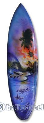 Wooden Surfboard Airbrused, Handcarved From Pinus Wood 