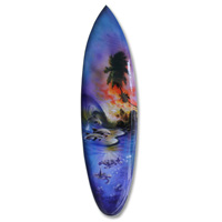 Wooden Surfboard Airbrused, Handcarved From Pinus Wood 