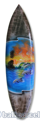 Wooden Surfboard Airbrused, Handcarved From Pinus Wood 