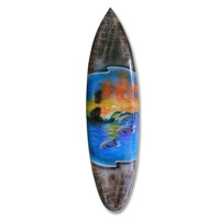 Wooden Surfboard Airbrused, Handcarved From Pinus Wood 