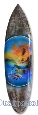 Wooden Surfboard Airbrused, Handcarved From Pinus Wood 