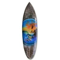 Wooden Surfboard Airbrused, Handcarved From Pinus Wood 