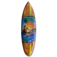 Wooden Surfboard Airbrused, Handcarved From Pinus Wood 