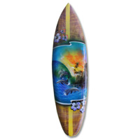Wooden Surfboard Airbrused, Handcarved From Pinus Wood 