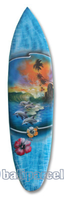 Wooden Surfboard Airbrused, Handcarved From Pinus Wood 