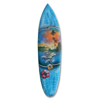Wooden Surfboard Airbrused, Handcarved From Pinus Wood 
