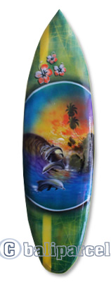 Wooden Surfboard Airbrused, Handcarved From Pinus Wood 
