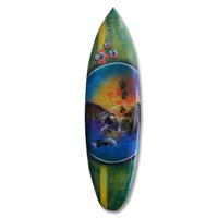 Wooden Surfboard Airbrused, Handcarved From Pinus Wood 