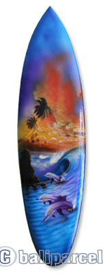 Wooden Surfboard Airbrused, Handcarved From Pinus Wood 