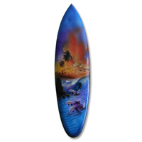 Wooden Surfboard Airbrused, Handcarved From Pinus Wood 