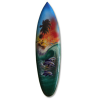 Wooden Surfboard Airbrused, Handcarved From Pinus Wood 