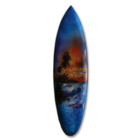 Wooden Surfboard Airbrused, Handcarved From Pinus Wood 