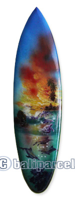 Wooden Surfboard Airbrused, Handcarved From Pinus Wood