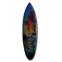 Wooden Surfboard Airbrused, Handcarved From Pinus Wood