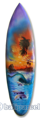 Wooden Surfboard Airbrused, Handcarved From Pinus Wood
