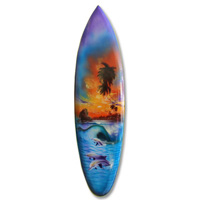 Wooden Surfboard Airbrused, Handcarved From Pinus Wood