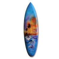 Wooden Surfboard Airbrused, Handcarved From Pinus Wood