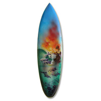Wooden Surfboard Airbrused, Handcarved From Pinus Wood