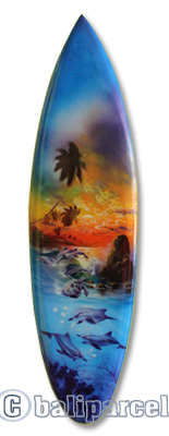 Wooden Surfboard Airbrused, Handcarved From Pinus Wood 