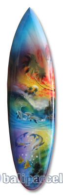 Wooden Surfboard Airbrused, Handcarved From Pinus Wood