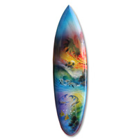 Wooden Surfboard Airbrused, Handcarved From Pinus Wood