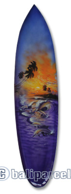 Wooden Surfboard Airbrused, Handcarved From Pinus Wood
