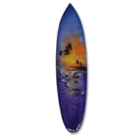 Wooden Surfboard Airbrused, Handcarved From Pinus Wood