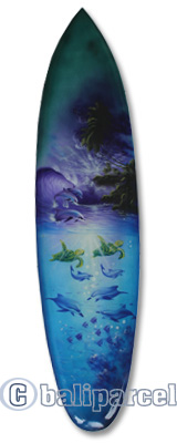 Wooden Surfboard Airbrused, Handcarved From Pinus Wood 