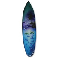 Wooden Surfboard Airbrused, Handcarved From Pinus Wood 