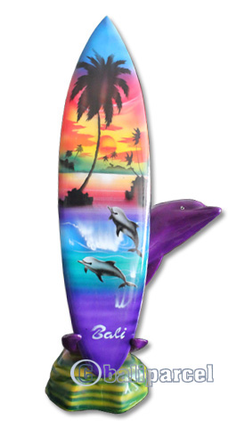 Wooden Surfboard Airbrused, Handcarved From Pinus Wood / Included Stand