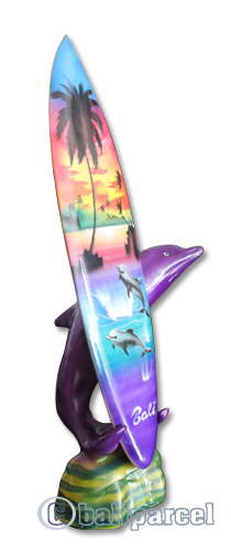 Wooden Surfboard Airbrused, Handcarved From Pinus Wood / Included Stand