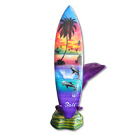 Wooden Surfboard Airbrused, Handcarved From Pinus Wood / Included Stand