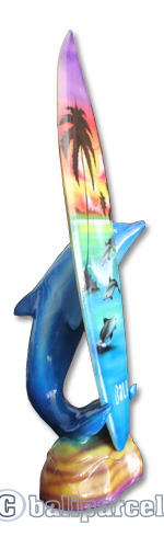 Wooden Surfboard Airbrused, Handcarved From Pinus Wood / Included Stand
