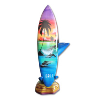 Wooden Surfboard Airbrused, Handcarved From Pinus Wood / Included Stand