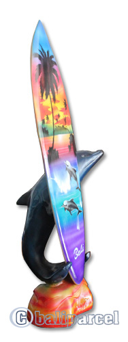 Wooden Surfboard Airbrused, Handcarved From Pinus Wood / Included Stand