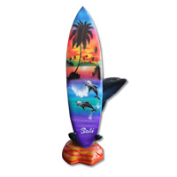 Wooden Surfboard Airbrused, Handcarved From Pinus Wood / Included Stand