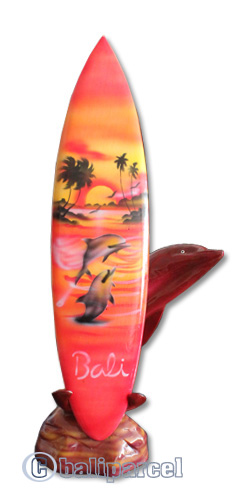 Wooden Surfboard Airbrused, Handcarved From Pinus Wood / Included Stand