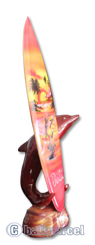 Wooden Surfboard Airbrused, Handcarved From Pinus Wood / Included Stand