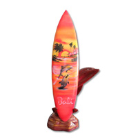 Wooden Surfboard Airbrused, Handcarved From Pinus Wood / Included Stand